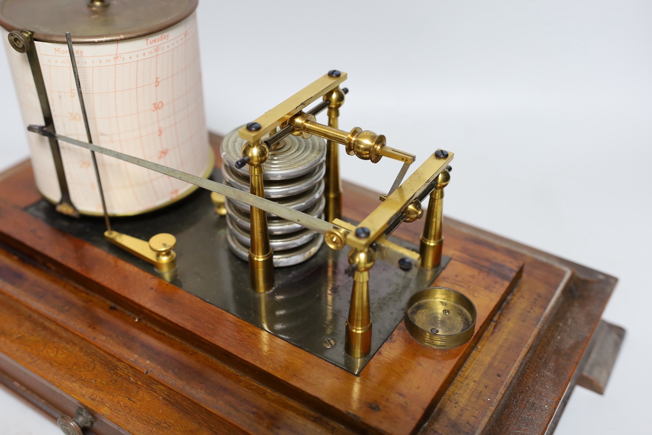 An early 20th century mahogany cased barograph. 38cm wide